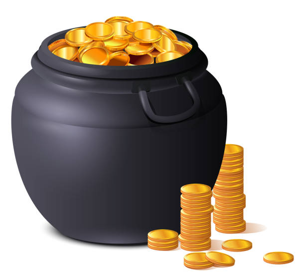 istock Big black pot full of gold coins. Treasure luck St. Patrick's Day 1201783430