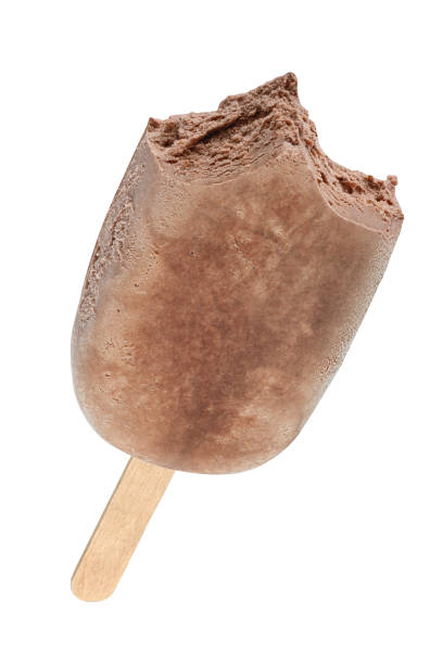 Bitten chocolate ice cream popsicle isolated on white background