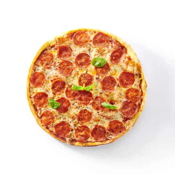 Photo of Traditional Italian Pepperoni Pizza, Isolated Fast Food Top View