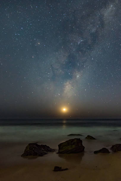 istock Milky Way and Crescent Moon over the Sea 1201786716