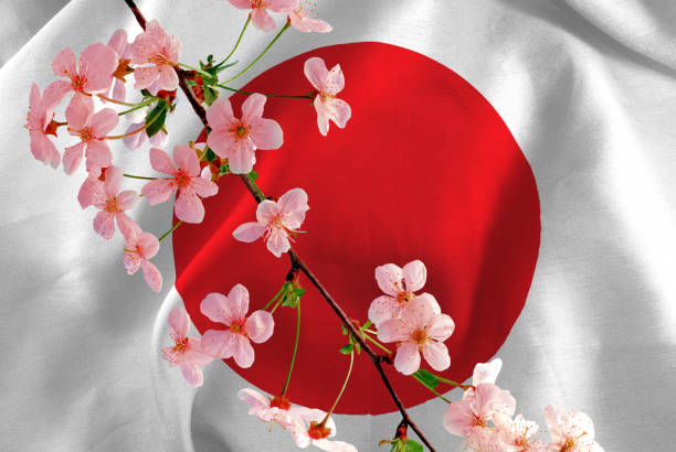 image of festive flowers on Japan flag background