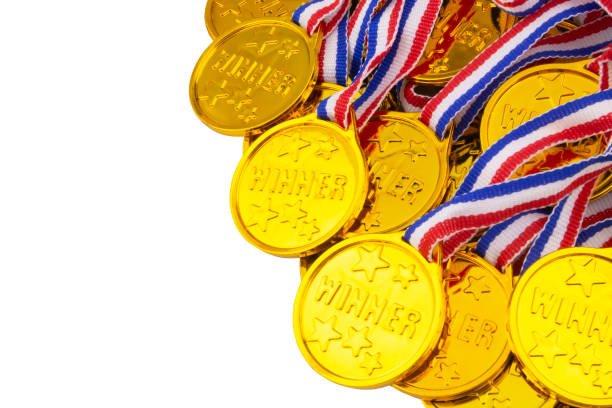 istock Gold medals isolated on white 1201792515