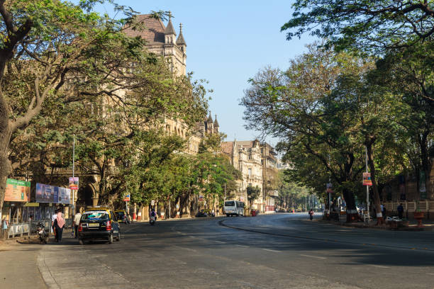 View on street with Elphinstone College in Mumbai. India stock photo