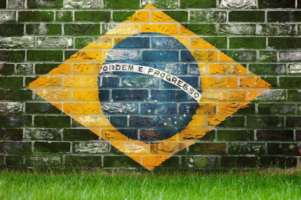 Flag of Brazil painted on a grunge wall