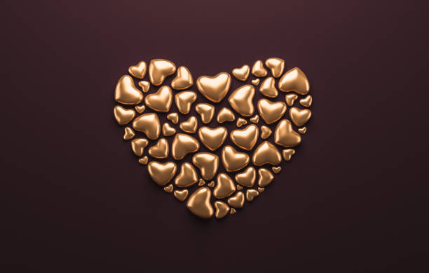 istock Happy Valentines background with abstract golden hearts frame pattern on dark wallpaper. Blank romantic template. 3D rendering. 1201797519