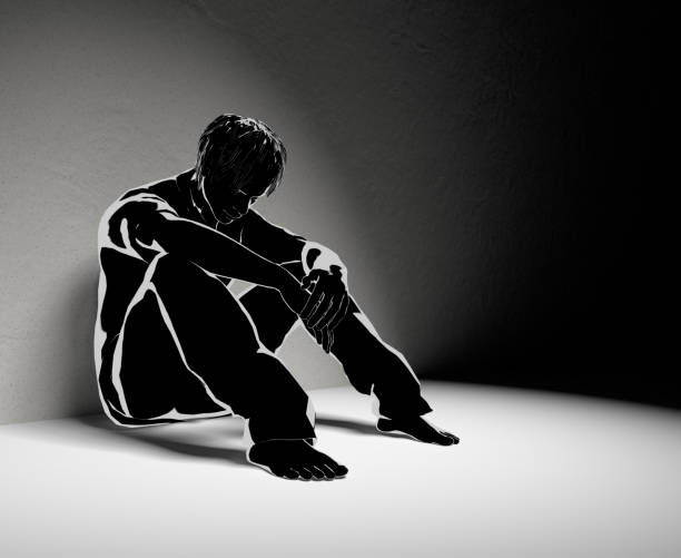 istock Lonely man. No one helps. Worry alone. 3D illustration 1201798871
