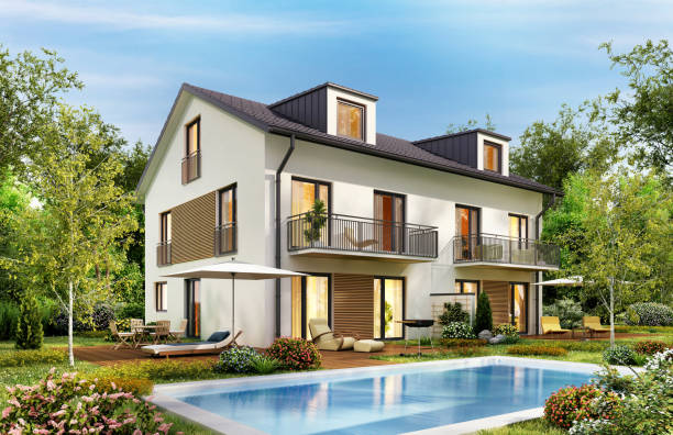 istock Townhouse with patio and swimming pool 1201803910
