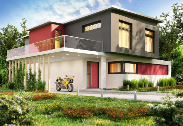 istock Modern house and motorbike 1201803924