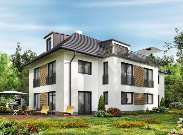 istock Modern house with terrace and patio 1201803928