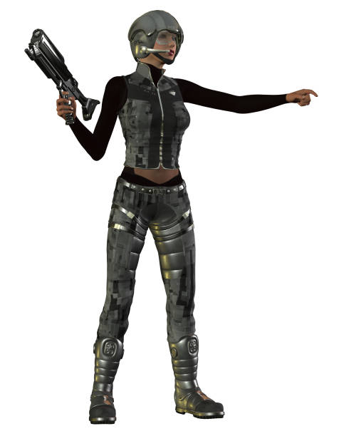istock futuristic Warrior girl armed with gun, 3d illustration 1201806687