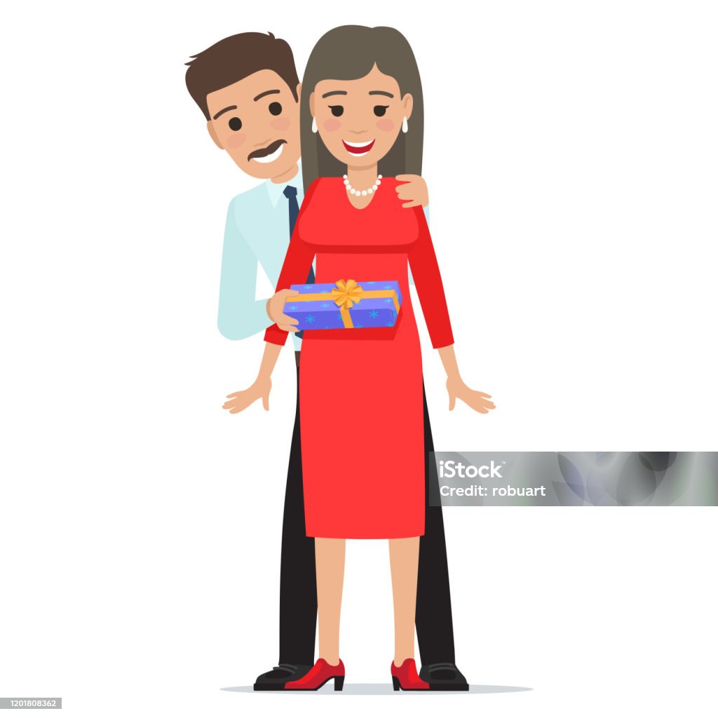 Husband Makes His Wife Present Cartoon People Stock Illustration - Download  Image Now - Adult, Affectionate, Anniversary - iStock