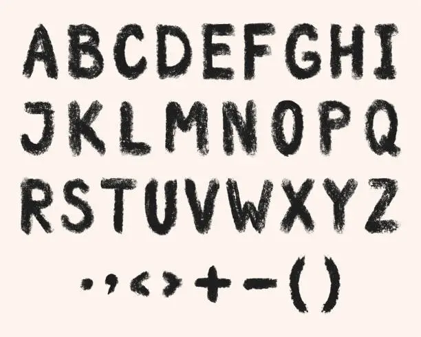 Vector illustration of Grunge charcoal lettering font. 10 eps design. Vector hand chalk calligraphy title alphabet. Handwritten brush letters. Hand lettering alphabet for your design: calligraphy, logo, slogan
