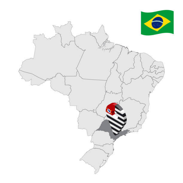 ilustrações, clipart, desenhos animados e ícones de localização de são paulo no mapa brasil. 3d são paulo placa de localização semelhante à bandeira de são paulo. mapa de qualidade com regiões do brasil. república federal do brasil. eps10. - mapa brazil 3d