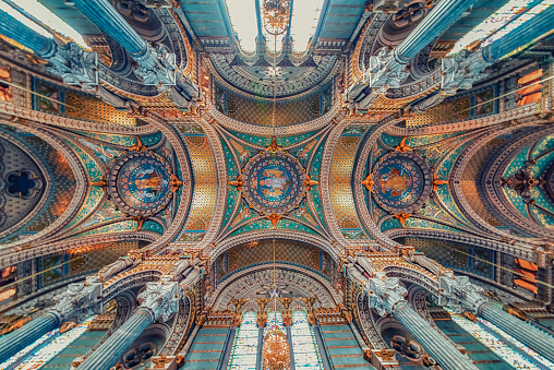 nside the Basilica of Notre-Dame de Fourviere in Lyon, France