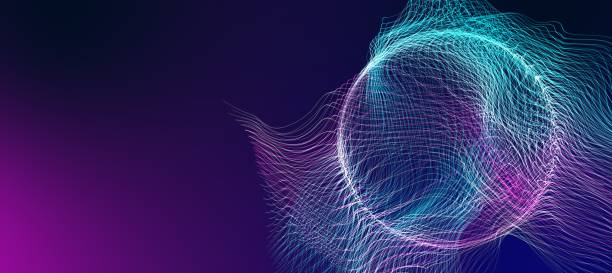 istock Neon globe sphere shiny stardust light. 3D world light line transforming cyber digital technology IOT world concept. 1201824097