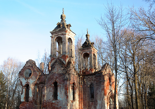 Ancient dilapidated church. Tver region, the city of Rzhev. Survivor of the war.