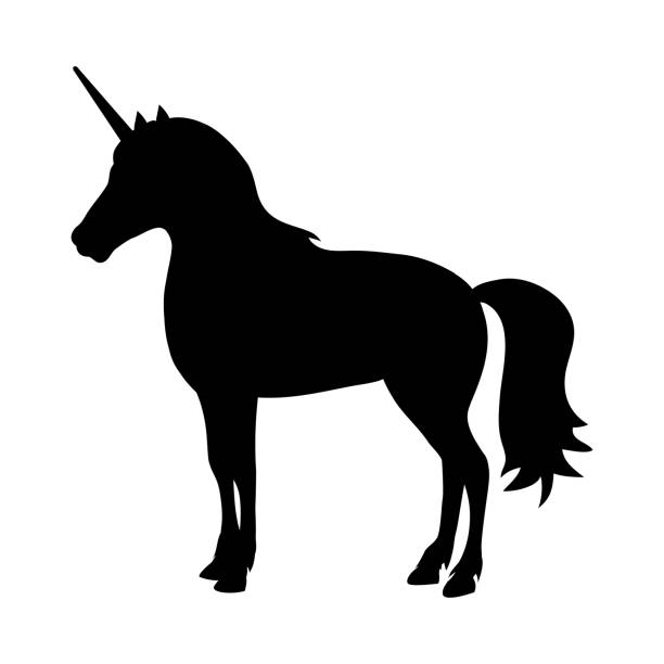 ilustraciones, imágenes clip art, dibujos animados e iconos de stock de unicornio mítico caballo silueta aislada sobre el fondo blanco. estilo plano. ilustración vectorial - mythology horse pegasus black and white