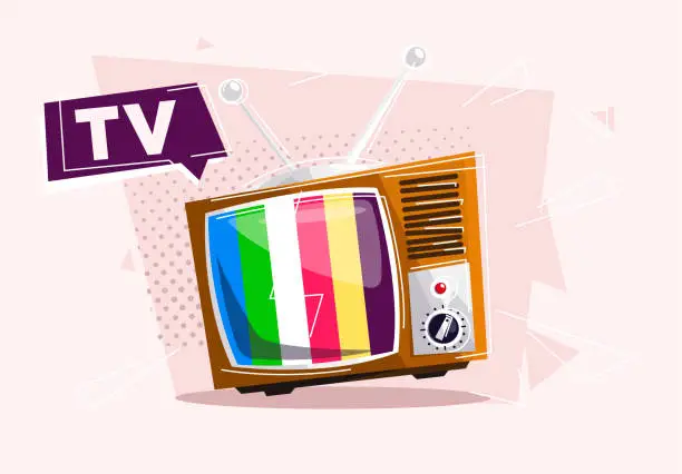 Vector illustration of vector illustration of a retro colorful TV, cartoon style