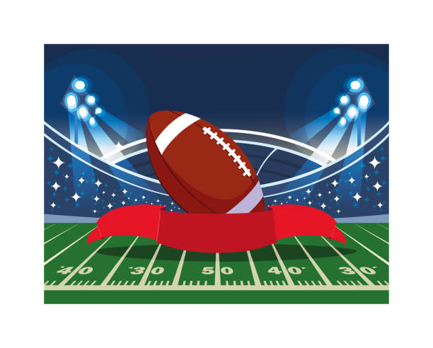 ilustrações de stock, clip art, desenhos animados e ícones de football stadium with ball rugby , championship game - rugby cartoon team sport rugby field