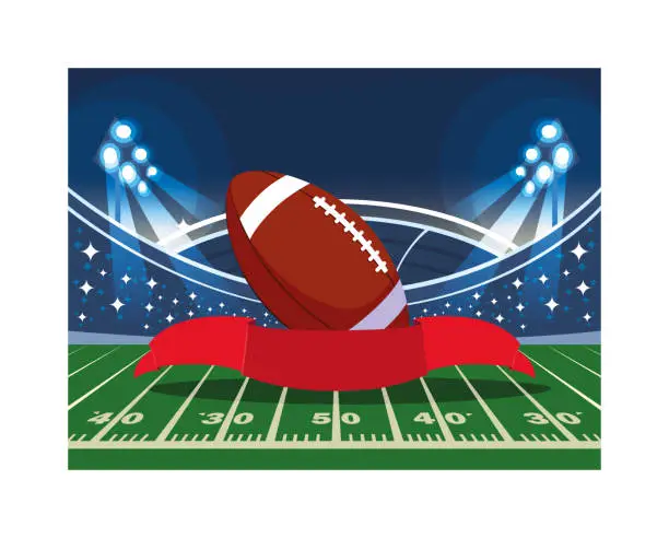 Vector illustration of football stadium with ball rugby , championship game