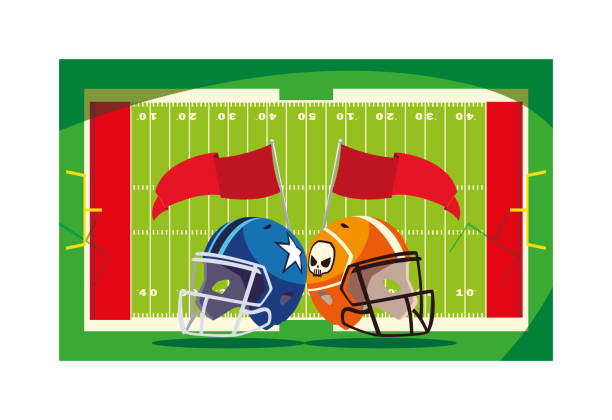 illustrations, cliparts, dessins animés et icônes de stade de football avec des casques, super cuvette - football helmet playing field american football sport