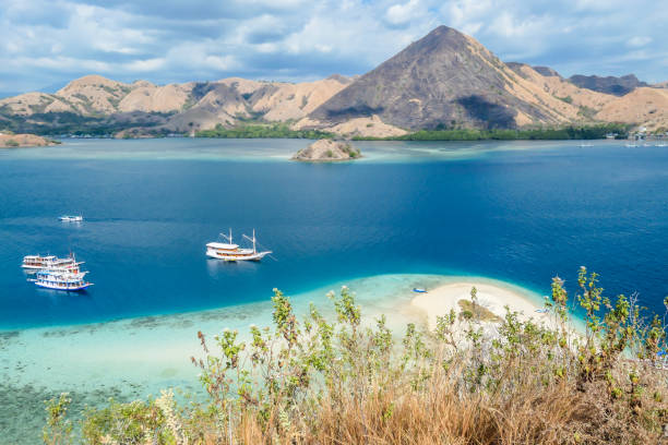 istock Komodo - A panoramic view on the white sand beach and surrounding islands 1201835688