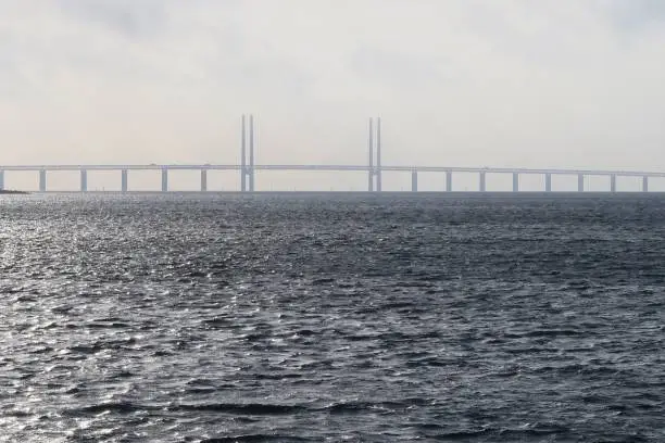 The Oresundbridge can be seen well from the shore in the city of Malmö