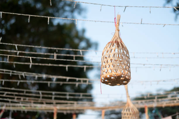 Wicker round bamboo basket hang decoration in event