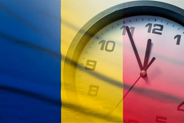 istock Composite image of the Romania flag and clock 1201840466