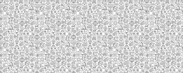Product Management Seamless Pattern and Background with Line Icons