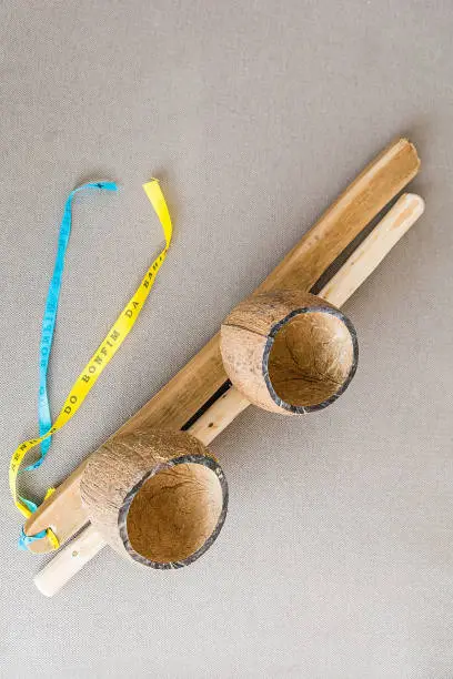 Agogo - traditional music instrument used in capoeira. Home made instrument.