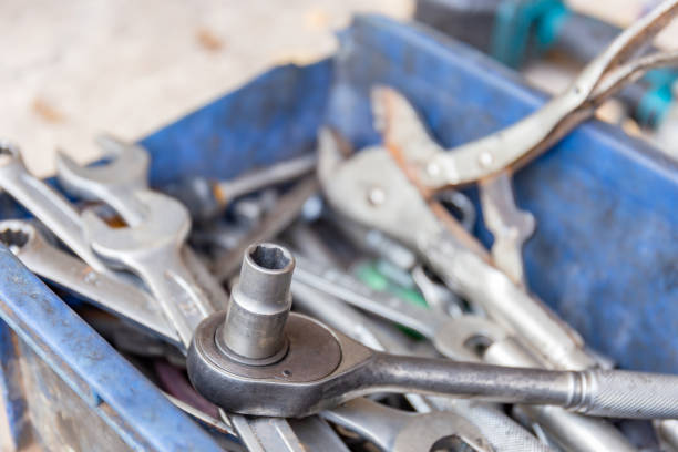 istock Mechanic tool kit in a tool box, repair concept 1201843234