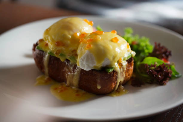 istock baked meat with poached egg.  restaurant dish 1201844901