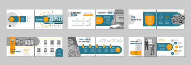 ilustrações de stock, clip art, desenhos animados e ícones de brochure creative design. multipurpose template with cover, back and inside pages. - planning paperwork plan organization