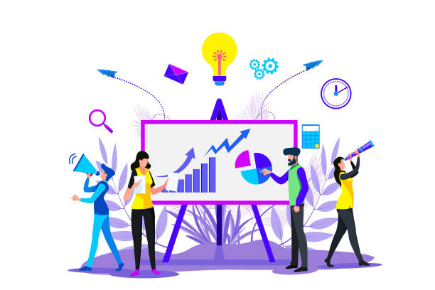 Digital business strategies, Creating business strategy plan, generating report. Growth chart Creating business strategy plan, generating report. Growth chart dashboard visual aid illustrations stock illustrations