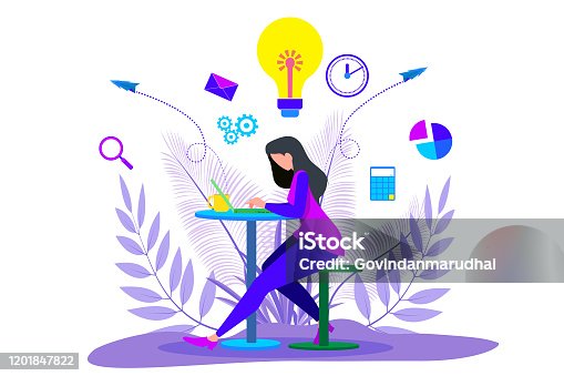 istock Girl working on laptop and  Businessman standing 1201847822