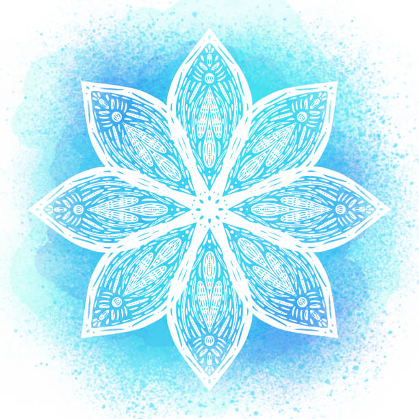 ilustraciones, imágenes clip art, dibujos animados e iconos de stock de dibujado a mano lirio lotus mandala con fondo de acuarela azul. decoración de tatuajes de henna, mehndi. adorno decorativo en estilo oriental étnico. - water lily lotus water lily