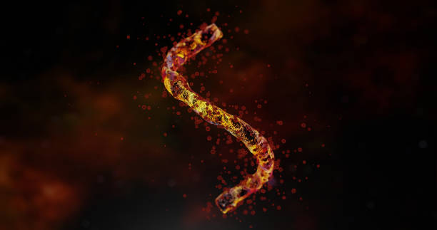 istock 3d rendering - Micro toxins come out of an infected bacterium on dark background 1201850297