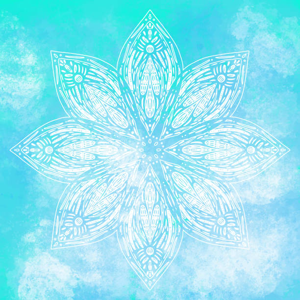 Hand Drawn Water Lily Lotus Mandala with Blue Watercolor Background. Henna, Mehndi Tattoo  Decoration. Decorative ornament in ethnic oriental style. Hand Drawn Water Lily Lotus Mandala with Blue Watercolor Background. Henna, Mehndi Tattoo  Decoration. Decorative ornament in ethnic oriental style. lotus flower drawing stock illustrations