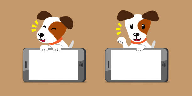 istock Cartoon jack russell terrier dog and smartphones 1201852678