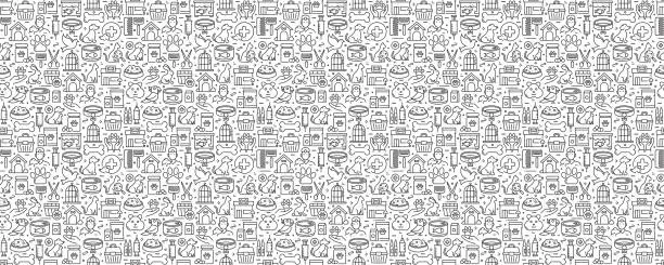 Vector illustration of Pet Shop Related Seamless Pattern and Background with Line Icons