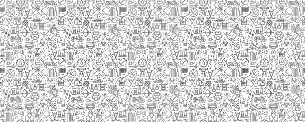 Sport Elements Seamless Pattern and Background with Line Icons