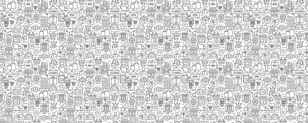 Shopping and Retail Seamless Pattern and Background with Line Icons