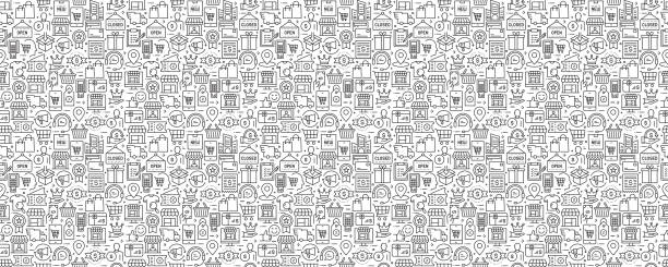 Shopping and Retail Seamless Pattern and Background with Line Icons