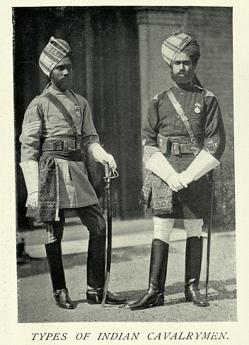 Vintage photograph of British indian army soldiers, 1st Madras Lancers, 4th Hyderabad Lancers