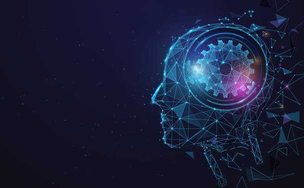 yapay zeka. ai dijital beyin. robotik kavramı. çokgenden yapılmış insan yüzü. i̇llüstrasyon vektörü - artificial intelligence stock illustrations