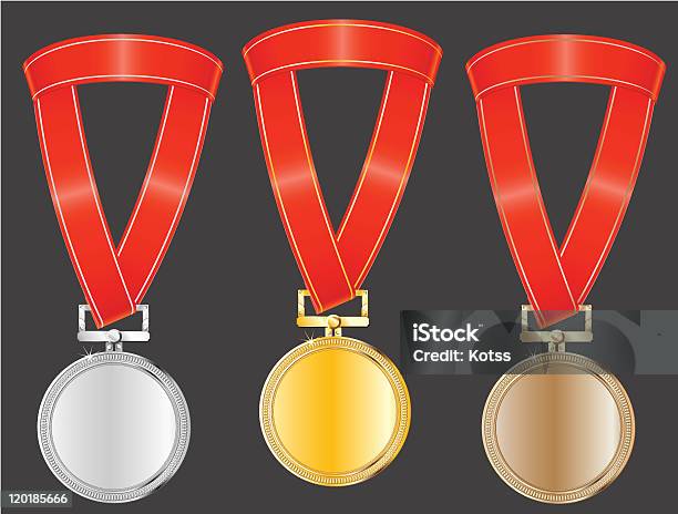 Набор Награды Медали — стоковая векторная графика и другие изображения на тему Без людей - Без людей, Векторная графика, Второе место