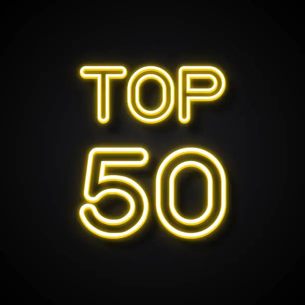 Vector illustration of TOP 50 text Neon Style, Design Elements