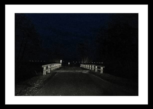 Wood-Bridge in the night stock photo