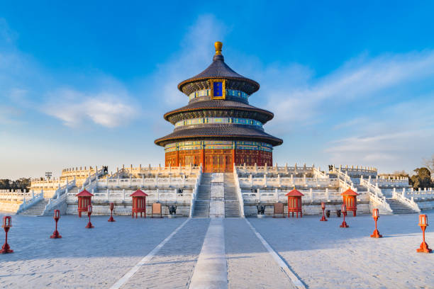 the temple of heaven , beijing ,china - panoramic international landmark national landmark famous place imagens e fotografias de stock